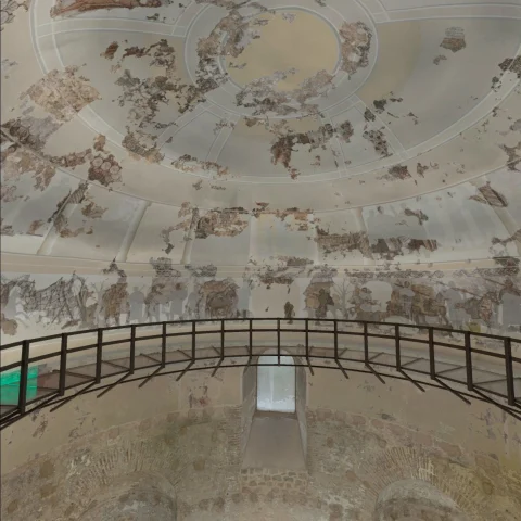 Looking at the inside of a dome in the ancient Roman villa of Centcelles (modern Spain)