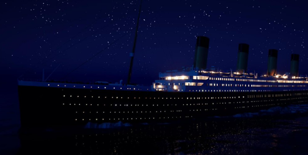 The Titanic exterior at night